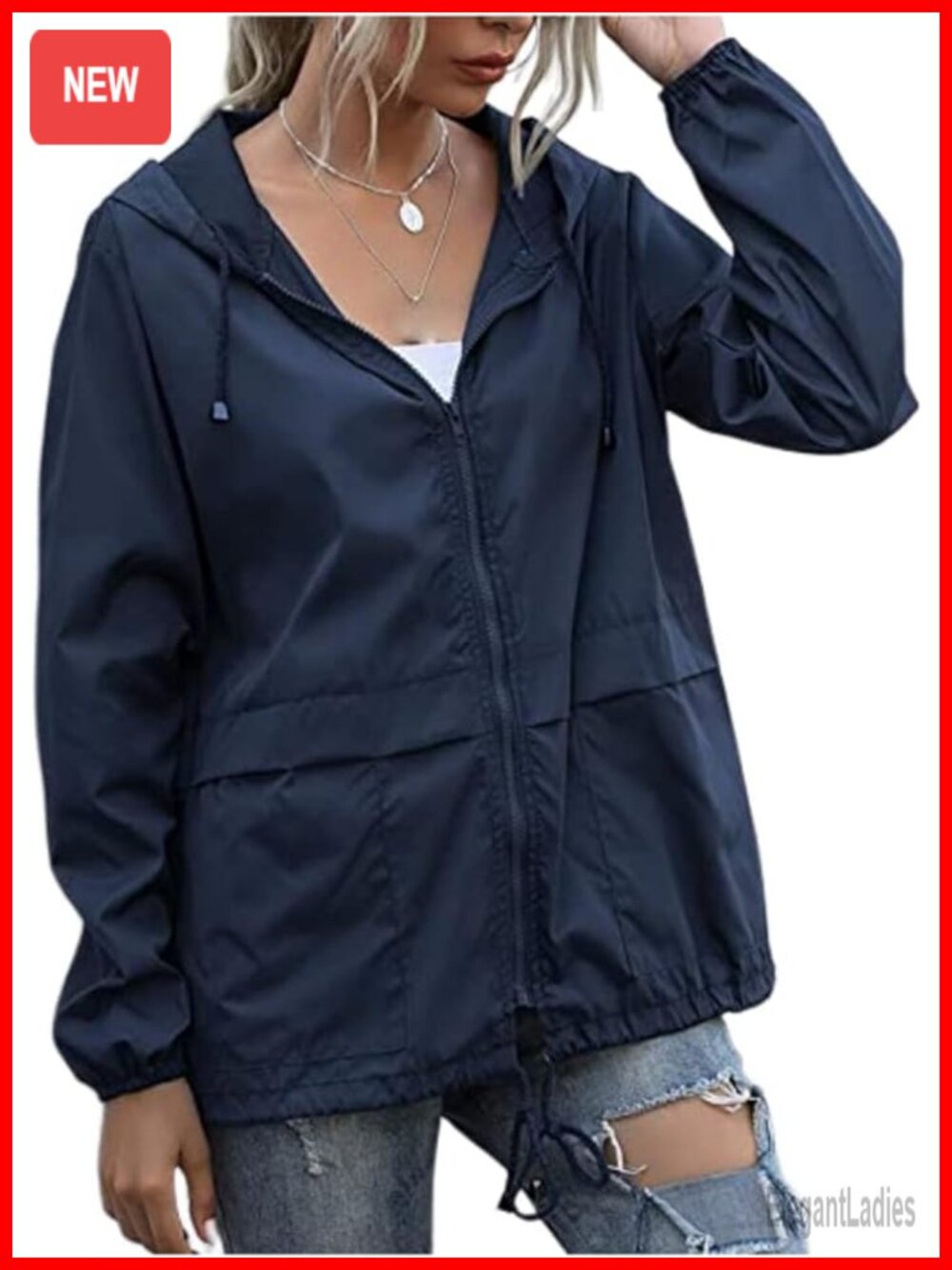 Women's Hooded Rain Jacket Lightweight Windbreaker with Pockets